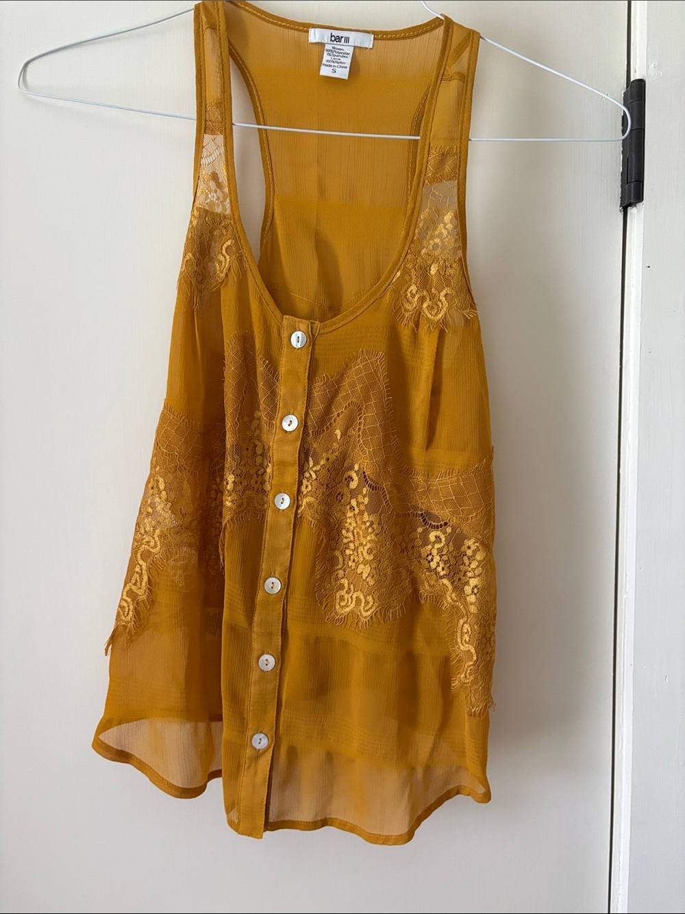 Bar III Mustard Lace-Panel Button Front Tank small